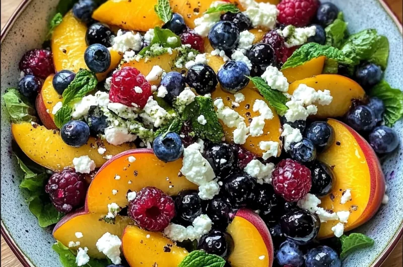 Vibrant Blueberry & Peach Salad with Creamy Feta & Honey Vinaigrette