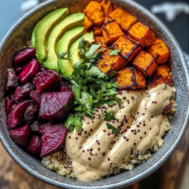 Vibrant Harvest Buddha Bowl with Roasted Roots, Avocado & Silky Tahini