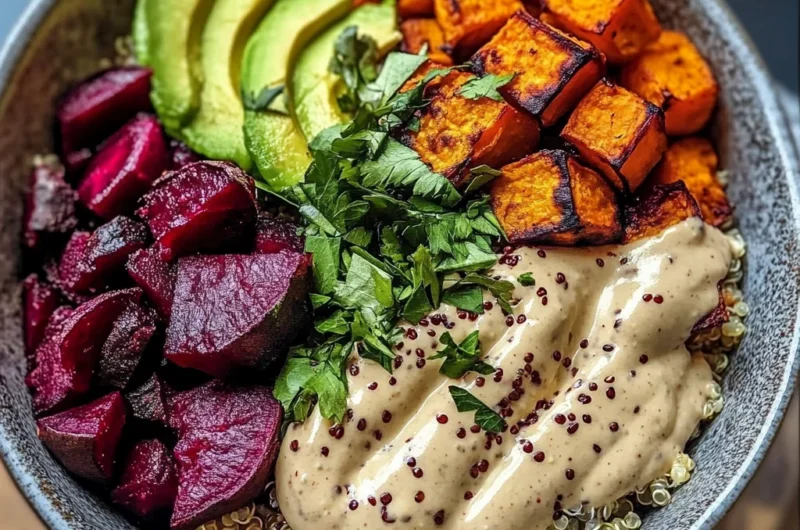 Vibrant Harvest Buddha Bowl with Roasted Roots, Avocado & Silky Tahini