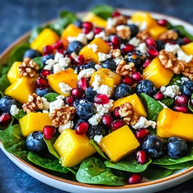 Vibrant Mango, Berry & Spinach Christmas Salad with Honey Mustard Citrus Drizzle