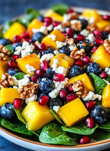 Vibrant Mango, Berry & Spinach Christmas Salad with Honey Mustard Citrus Drizzle