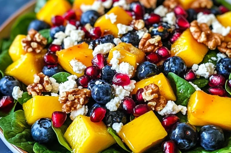 Vibrant Mango, Berry & Spinach Christmas Salad with Honey Mustard Citrus Drizzle