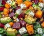 Vibrant Roasted Vegetable & Spinach Salad with Avocado, Feta & Toasted Macadamias