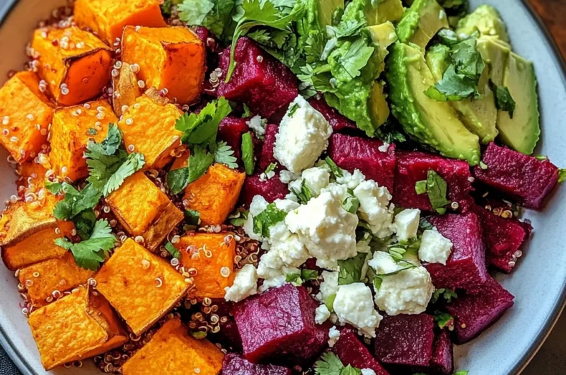 Vibrant Sweet Potato & Beet Quinoa Salad with Creamy Avocado Lime Dressing