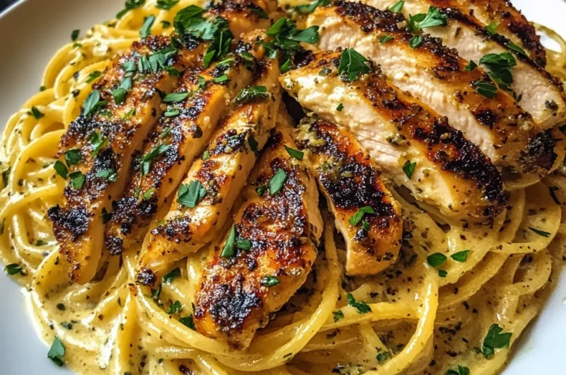 Creamy Garlic Herb Spaghetti with Grilled Chicken