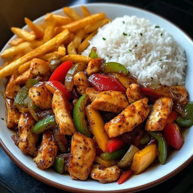Ultimate Black Pepper Chicken Stir-Fry with Rice & Chunky Fries