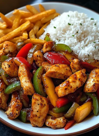 Ultimate Black Pepper Chicken Stir-Fry with Rice & Chunky Fries