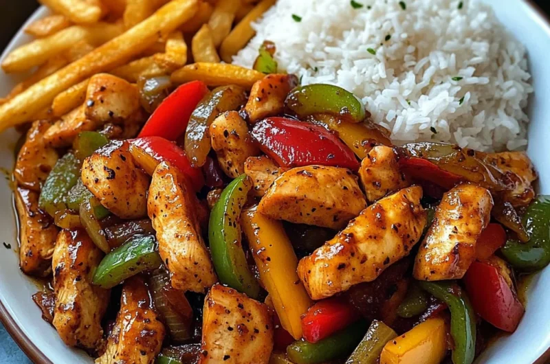 Ultimate Black Pepper Chicken Stir-Fry with Rice & Chunky Fries