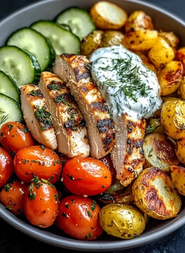 Ultimate Greek Chicken Power Bowl with Crispy Potatoes & Dill Yogurt