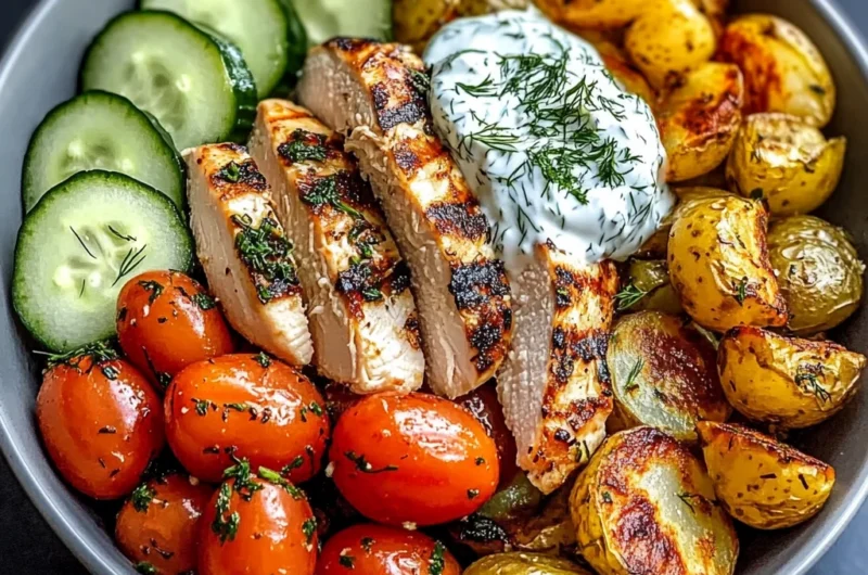 Ultimate Greek Chicken Power Bowl with Crispy Potatoes & Dill Yogurt